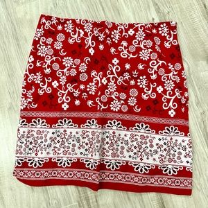 Red and white midi skirt.